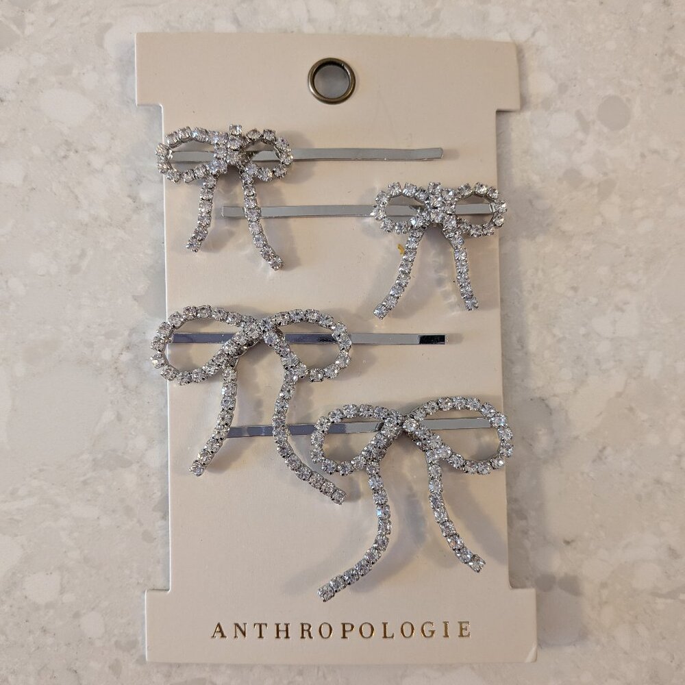 Anthropologie Crystal Bow Bobby Pins set of 4